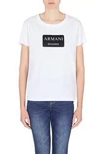 Koszulki i topy damskie - Armani Exchange Damska koszulka Boyfriend Fit, Box Logo, Nice Stitching T-Shirt, biała, bardzo duża, biały, XXL - grafika 1