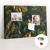 Tablice i flipcharty - Szkolna Tablica korkowa 60x40 cm, Kolorowe Pinezki, wzór Liście dżungla - miniaturka - grafika 1