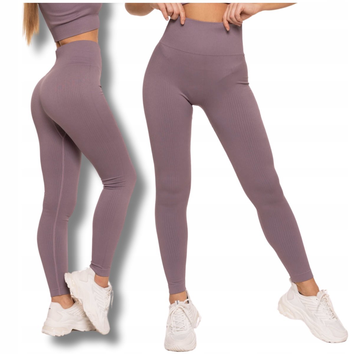 Legginsy Damskie Sportowe Wysoki Stan Kryjące Prążkowane Wygodne MORAJ S/M