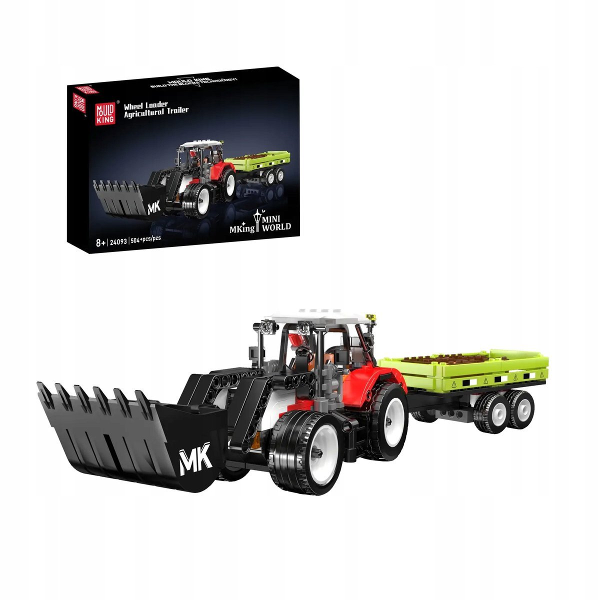 Mould King 24093 Ciągnik Rolniczy z Ładowarką i Przyczepą 504 el.
