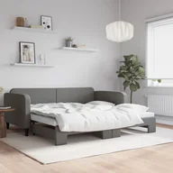 Sofy i kanapy - vidaXL Sofa rozsuwana, ciemnoszara, 100x200 cm, tkanina - miniaturka - grafika 1