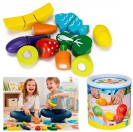 Zabawki AGD - Owoce i warzywa drewniane dla dzieci, nożyk do krojenia, zabawki zestaw 13 el. kolorowe UNIWERSALNY - miniaturka - grafika 1