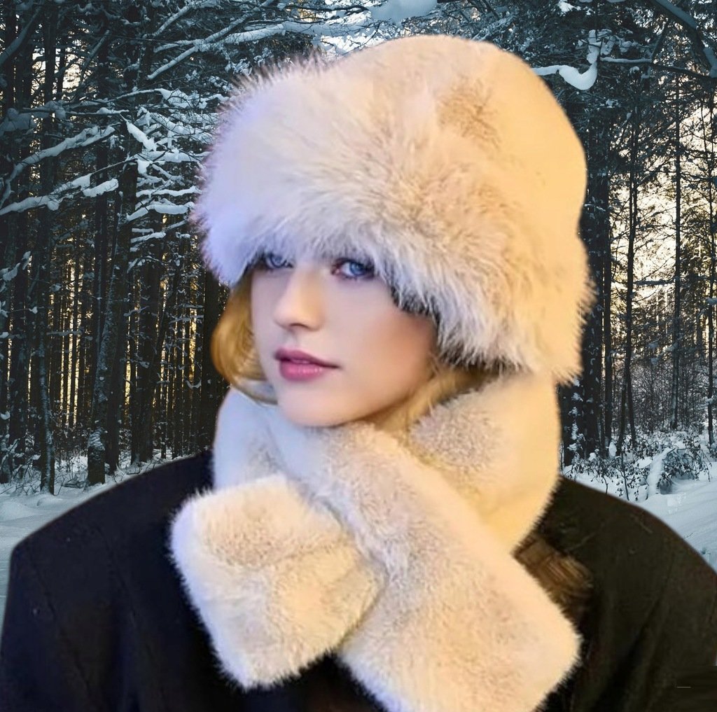 CZAPKA DAMSKA SZALIK ZIMOWA MODNA ELEGANCKA CIEPŁA TOCZEK FUTERKO BEŻOWY