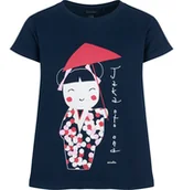 Bluzki dla dziewczynek - T-shirt z krótkim rękawem dla dziewczynki, z motywem gejszy, granatowy 9-13 lat - miniaturka - grafika 1