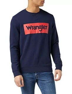 Bluzy męskie - Wrangler Bluza męska z logo, granatowy, M - grafika 1