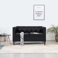 Sofy i kanapy - vidaXL Sofa 2-osobowa w stylu Chesterfield, sztuczna skóra, czarna vidaXL - miniaturka - grafika 1