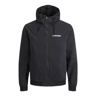 Kurtki męskie - JACK & JONES PLUS Męska kurtka bomberka JJERUSH Hood Bomber NOOS PLS, czarna/szczegóły: SOLID, 6XL, czarny/szczegół: solidny. - miniaturka - grafika 1