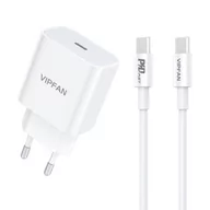 Ładowarki do telefonów - Ładowarka sieciowa Vipfan E04, USB-C, 20W, QC 3.0 + kabel USB-C (biała) - miniaturka - grafika 1