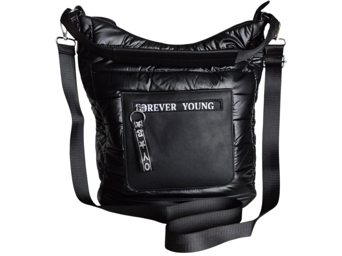 Czarna Pikowana Torebka Damska Shopper Na Ramię Codzienna Miejska Pojemna