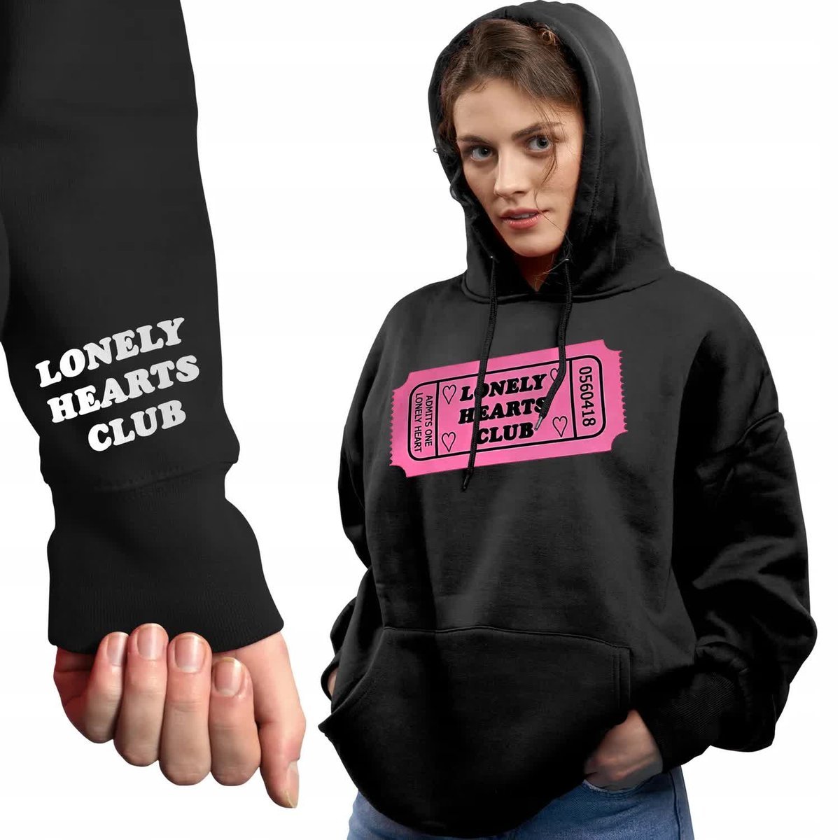 Czarna Bluza Damska Z Kapturem LONELY HEARTS CLUB Rozmiar XXL WIELE WZORÓW