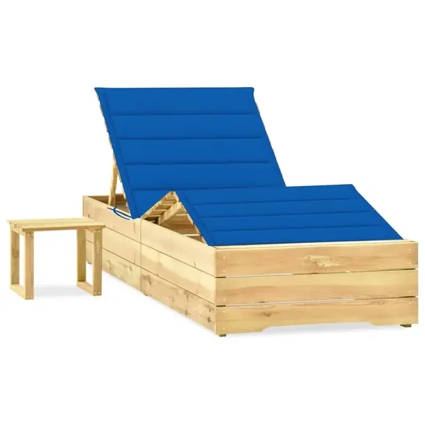 Drewniany leżak z poduszką kobaltowy niebieski 198 x 90 x (30-75) cm