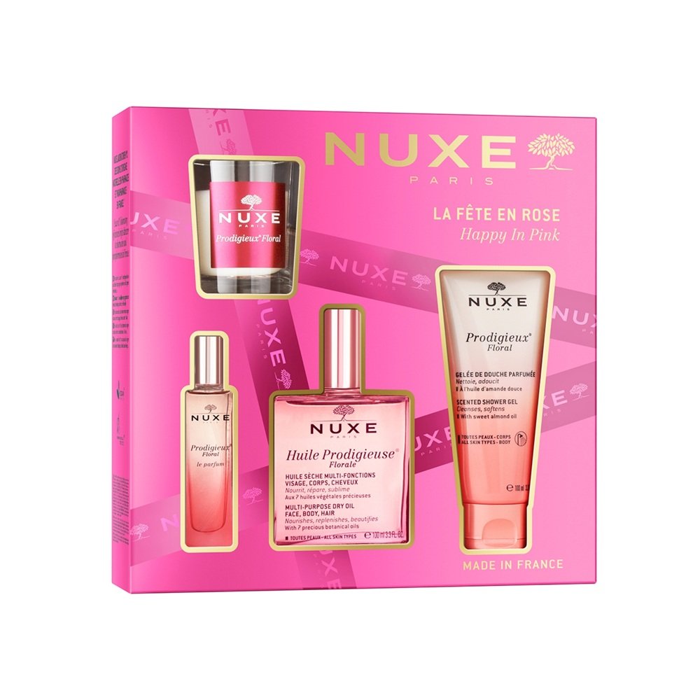 Nuxe zestaw Kultowy Prodigieux Floral: Olejek 100ml + Perfumy 15ml + Żel pod prysznic 100ml + Świeca