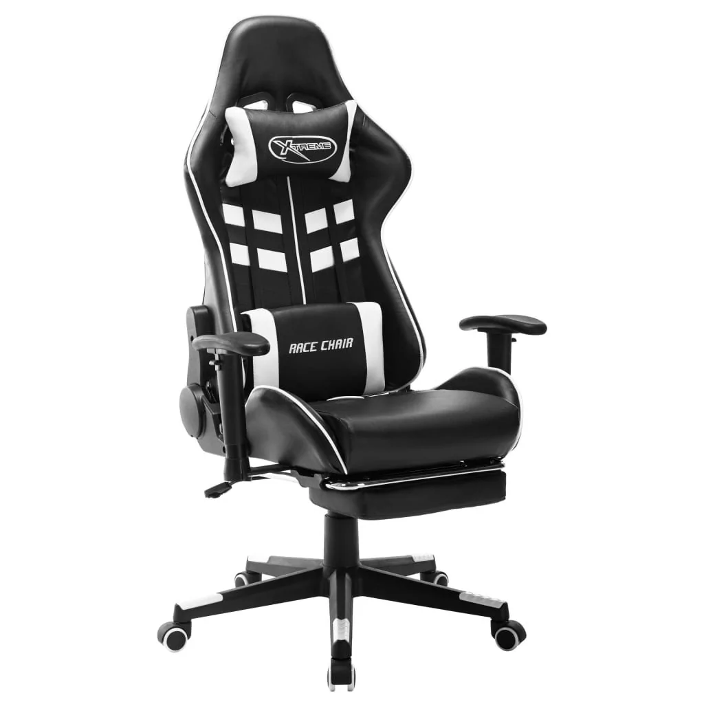vidaXL Lumarko Fotel dla gracza z podnóżkiem, czarno-biały, sztuczna skóra 20515
