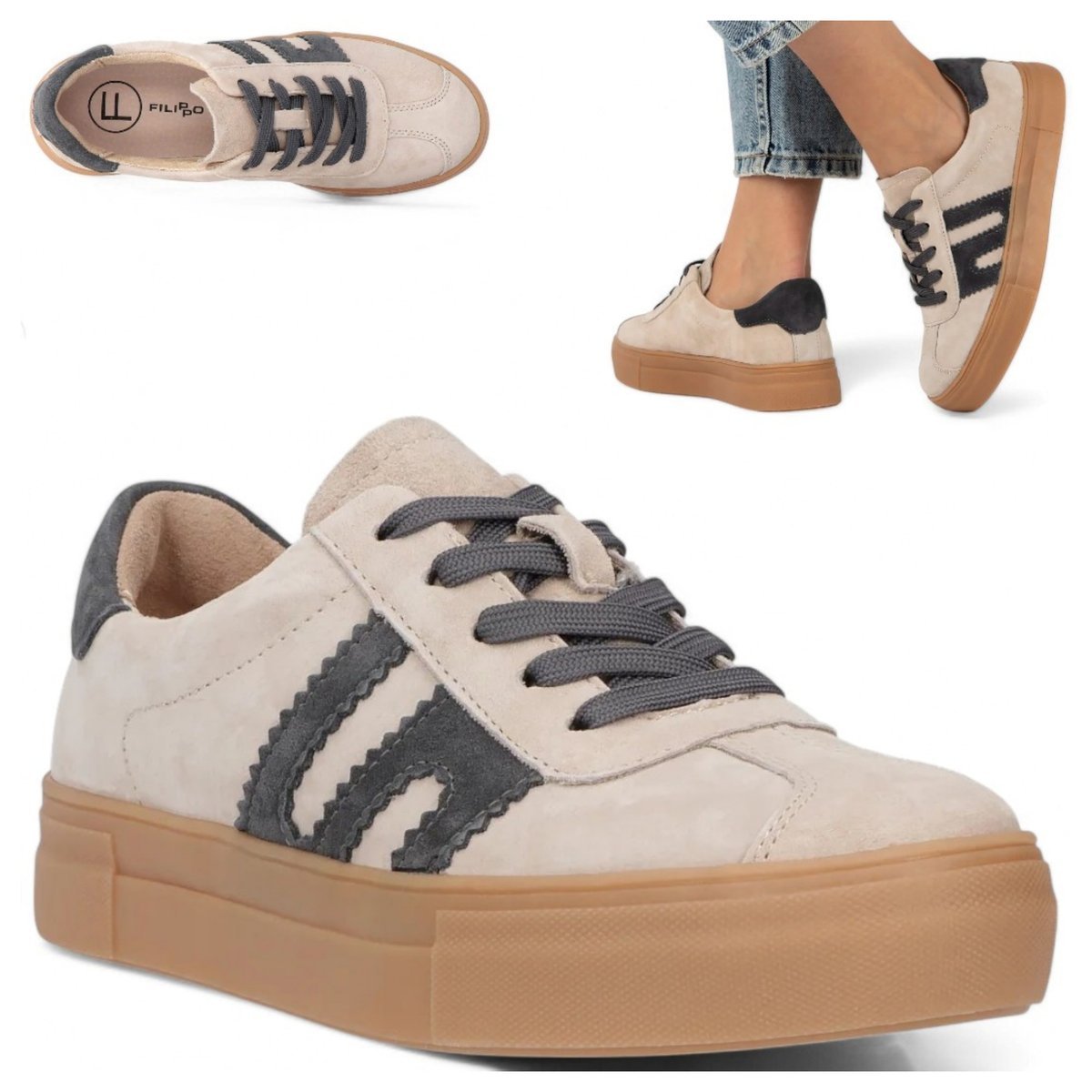 Sneakersy Damskie SKÓRZANE FILIPPO Wygodne Bezowe sportowe Półbuty 36