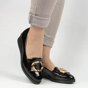 Półbuty damskie - Vinceza 58267 damskie półbuty na koturnie czarne lakierki - miniaturka - grafika 1