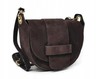 Torebki damskie - Torebka damska Vera Pelle brązowa czekoladowa listonoszka skórzana zamszowa - miniaturka - grafika 1