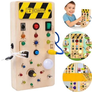 Drewniana Tablica Manipulacyjna Montessori Włącznik Światła Led Dzieci 3+ - Zabawki sensoryczne - miniaturka - grafika 1