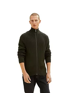 TOM TAILOR Męskie Kardigan z prążkowaną strukturą 1034336, 10920 - Deep Forest Green, XXL - Swetry męskie - miniaturka - grafika 1