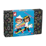 Zestawy szkolne - Janod Zestaw przyborów do kolorowania kredki flamastry Coloring box 42 el. - miniaturka - grafika 1