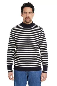 Swetry męskie - Wełniany sweter w paski Armor Lux Pull Héritage - Navy Blue / White - grafika 1