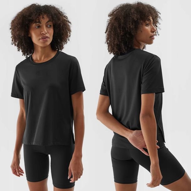 Koszulka Damska 4F Czarna Sportowa SZYBKOSCHNĄCA REGULAR Oversize Trening S