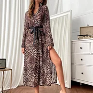 Szlafroki damskie - Długi szlafrok w panterkę - miniaturka - grafika 1