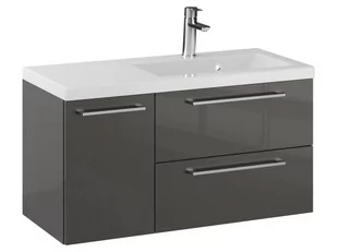 Szafka Wisząca Z Umywalką RON 90 cm D Prawa - Titan Wysoki Połysk - Uchwyty Chromowane - Szafki łazienkowe - miniaturka - grafika 1