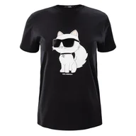 Koszulki i topy damskie - Damska Koszulka z krótkim rękawem KARL LAGERFELD IKONIK 2.0 CHOUPETTE T-SHIRT 230W1703-999 – Czarny - miniaturka - grafika 1