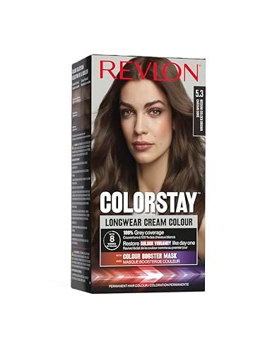 Revlon Colorstay Farba do włosów dla kobiet, trwała farbowanie, w tym maska wzmacniająca kolor, do 8 tygodni, odcień 5,3 jasnobrązowy złoty