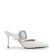 Półbuty męskie - Damskie czółenka ze skóry na szpilce białe - miniaturka - grafika 1