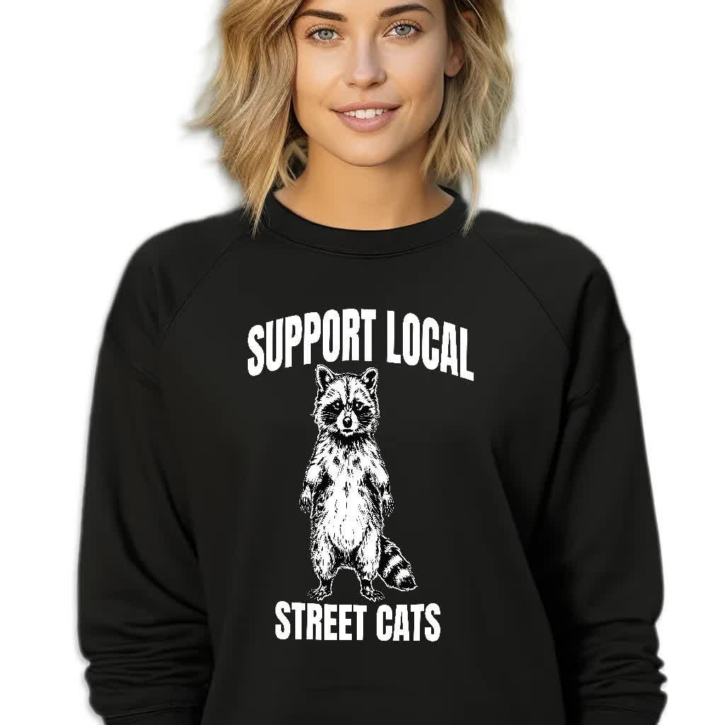 Bluza Czarna Damska Dresowa SUPPORT LOCAL STREET CATS Stylowa Modna Wz - S