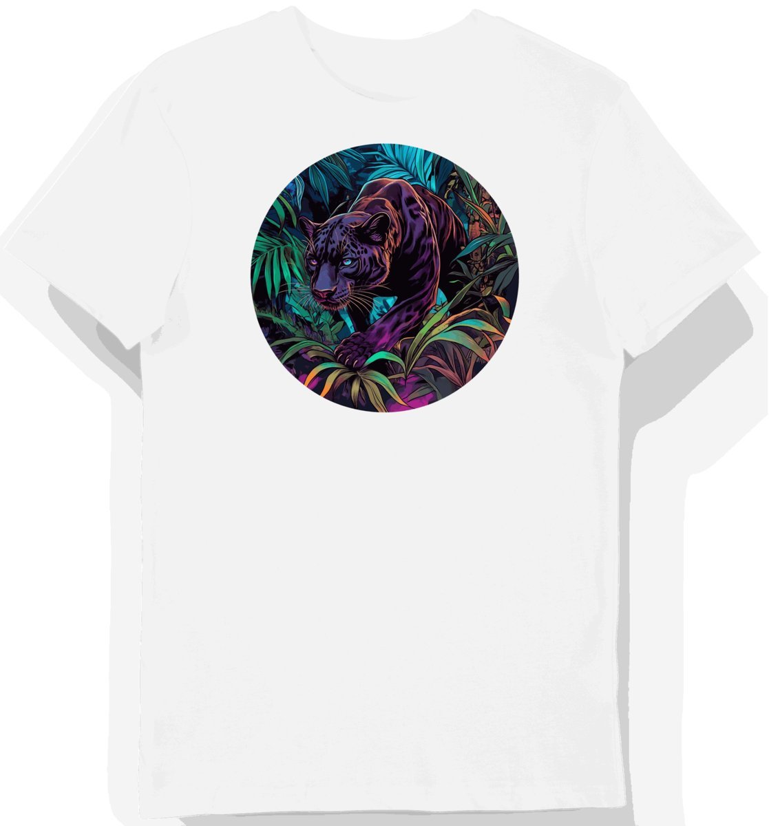 Koszulka męska biała z motywem pantery w mistycznej poświacie M