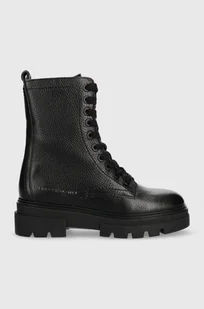 Tommy Hilfiger workery skórzane Monochromatic Lace Up Boot damskie kolor czarny na płaskim obcasie - Botki damskie - miniaturka - grafika 1