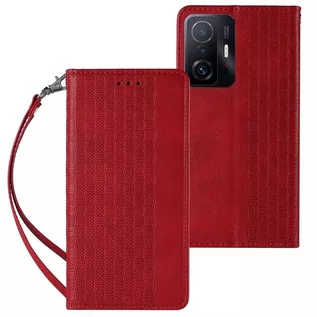 Portfele - Magnet Strap Case etui do Xiaomi Redmi Note 11 Pro pokrowiec portfel + mini smycz zawieszka czerwony - grafika 1