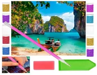 Zabawki kreatywne - Haft diamentowy ŁODZIE LAZUROWA WODA 40x30 OBRAZ duży zabawki kreatywne plastyczne - miniaturka - grafika 1