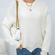 Swetry damskie - TEMU Damska bluzka z długim rękawem i okrągłym dekoltem Elegancki okrągły dekolt, jednolity , jesień/, falbanka, luźny krój, rękawy raglan - miniaturka - grafika 1