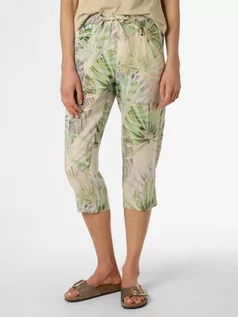 Spodnie damskie - Zerres - Damskie spodnie lniane  Jogg, wielokolorowy|zielony|beżowy - grafika 1