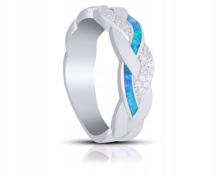 Pierścionek Srebrny Niebieski Opal Cyrkonie Szeroki Damski roz.11 pr. 925