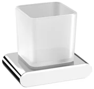 Wieszaki łazienkowe - Sapho Flori - Kubek z pędzelkiem i pastą z uchwytem, szkło mleczne/chrom RF004 - miniaturka - grafika 1
