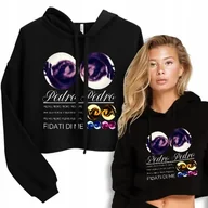 Bluzy męskie - BLUZA DRESOWA KRÓTKA Czarna Z Kapturem SZOP PEDRO Rave Hit TikToka - L - miniaturka - grafika 1