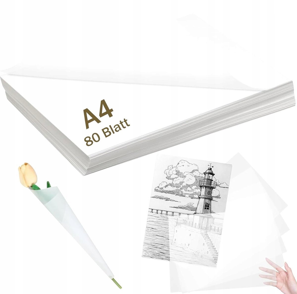 ARKUSZY 80 PRZEZROCZYSTEGO PAPIERU BIAŁEGO, 112 G, PAPIER PRZEZROCZYSTY