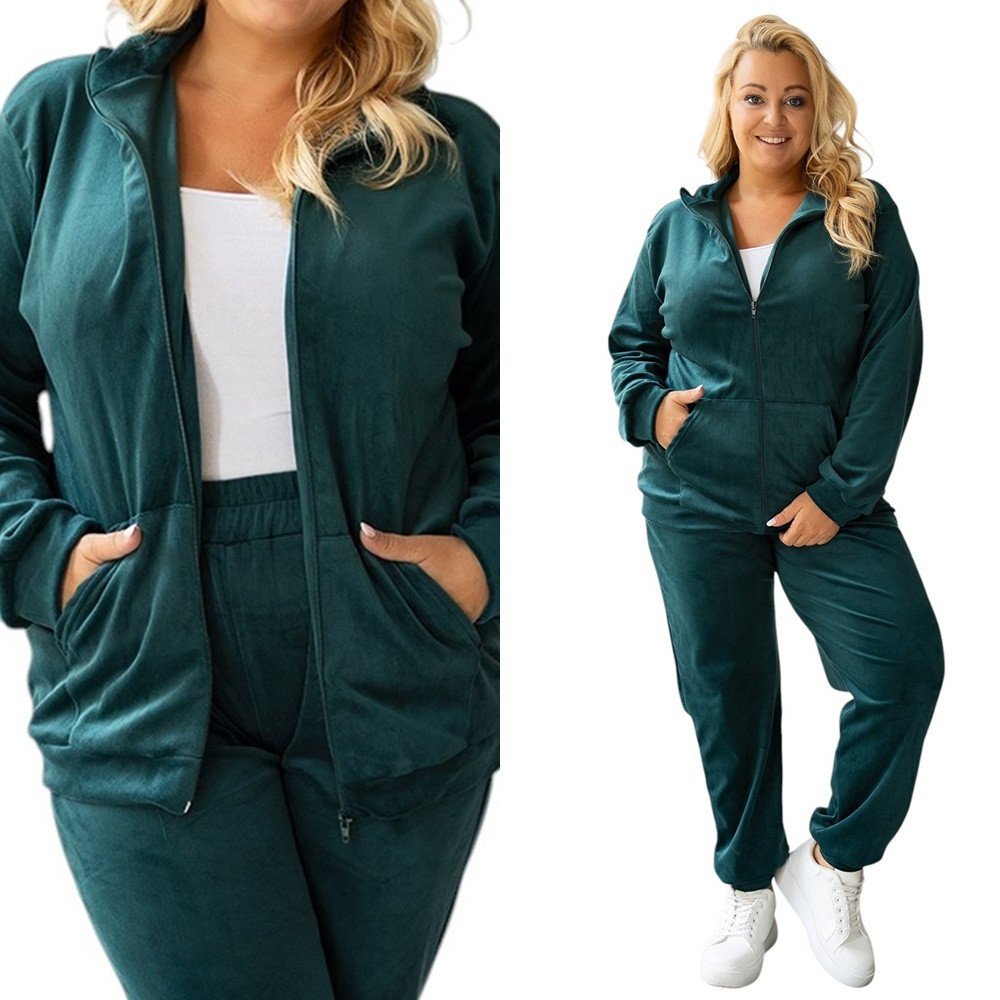 Damski Dres Komplet welurowy bez kaptura 772 [Kolor Ciemny zielony, Rozmiar XXL/3XL]