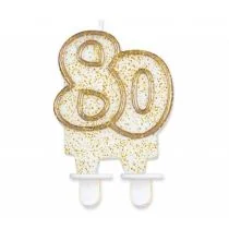 GoDan Świeczka na tort "80", złota z brokatem, 8 cm PF-SCZK80 - Urodziny dla dorosłych - miniaturka - grafika 4