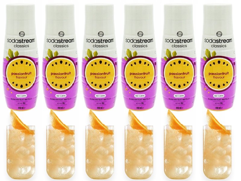 6x SYROP KONCENTRAT SODASTREAM PASSIONFRUIT ZERO MARAKUJA 9L NAPOJU Z 440ML