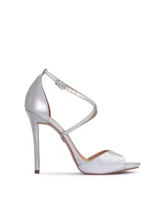 Sandały damskie - Eleganckie srebrne sandały na wysokiej szpilce - grafika 1
