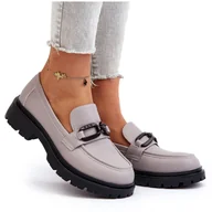 Mokasyny damskie - Vinceza Damskie Mokasyny Ze Skóry Naturalnej Szare Imbleria - miniaturka - grafika 1