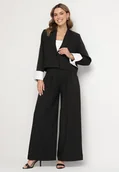 Komplety damskie - Czarny Komplet Garniturowy Marynarka i Spodnie z Kontrastowymi Wstawkami Daviraya - miniaturka - grafika 1