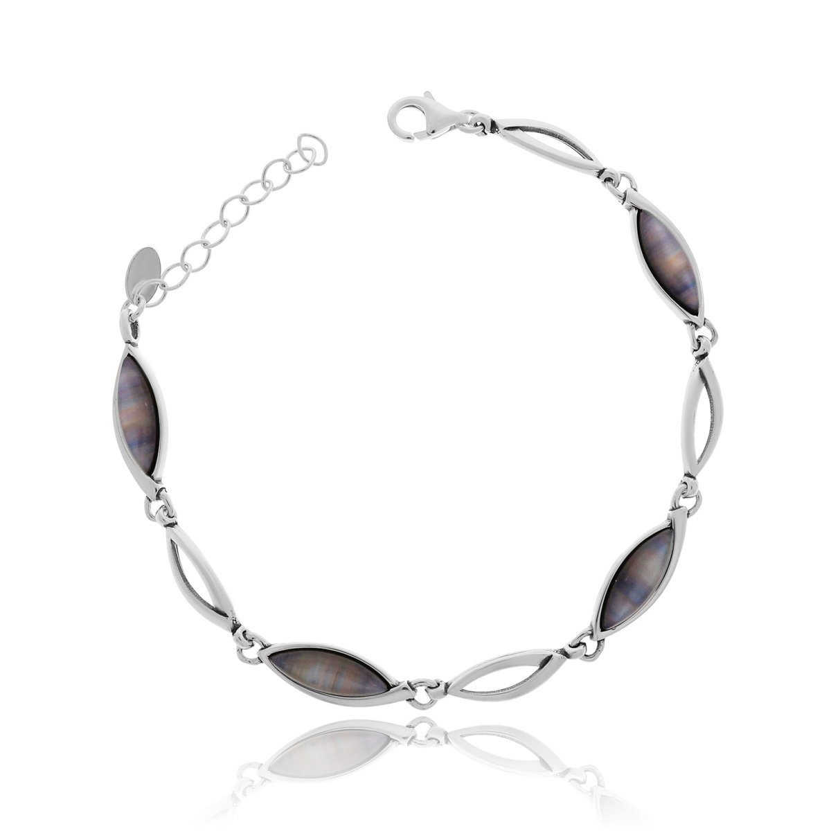 Srebrna bransoletka owalne kształty z szarymi kamieniami 19 cm pr. 925