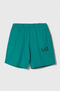 Spodnie i spodenki dla chłopców - EA7 Emporio Armani szorty bawełniane dziecięce kolor zielony - grafika 1