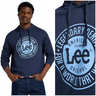 Lee LEGENDARY HOODIE Mood Indigo bawełniana bluza z kapturem nadruk logo M - Bluzy męskie - miniaturka - grafika 1